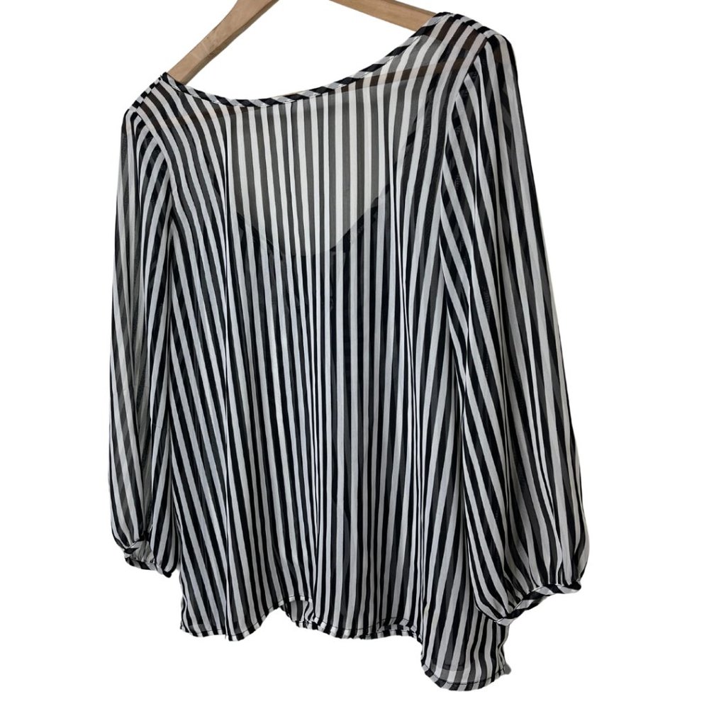 BLOOM | Black and White Striped Blouse with Back Bow Detail | Size Unknown - Picture 2 of 8